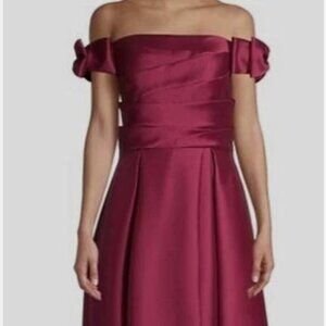 Aidan Mattox Red Pleated Off-The-Shoulder Dress